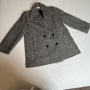 VTG Womens Herman Kay Sz 10 Gray  Pea Coat Herringbone Wool Blend